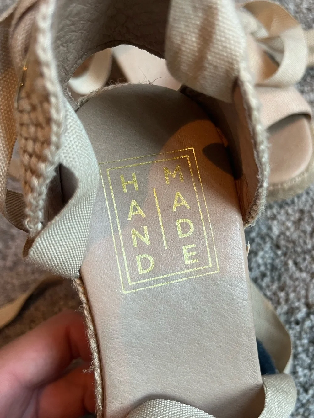 Tan Espadrille Wedge Sandals w/ Ankle Tie - Custom Peruvian Boutique Made. Sz 36